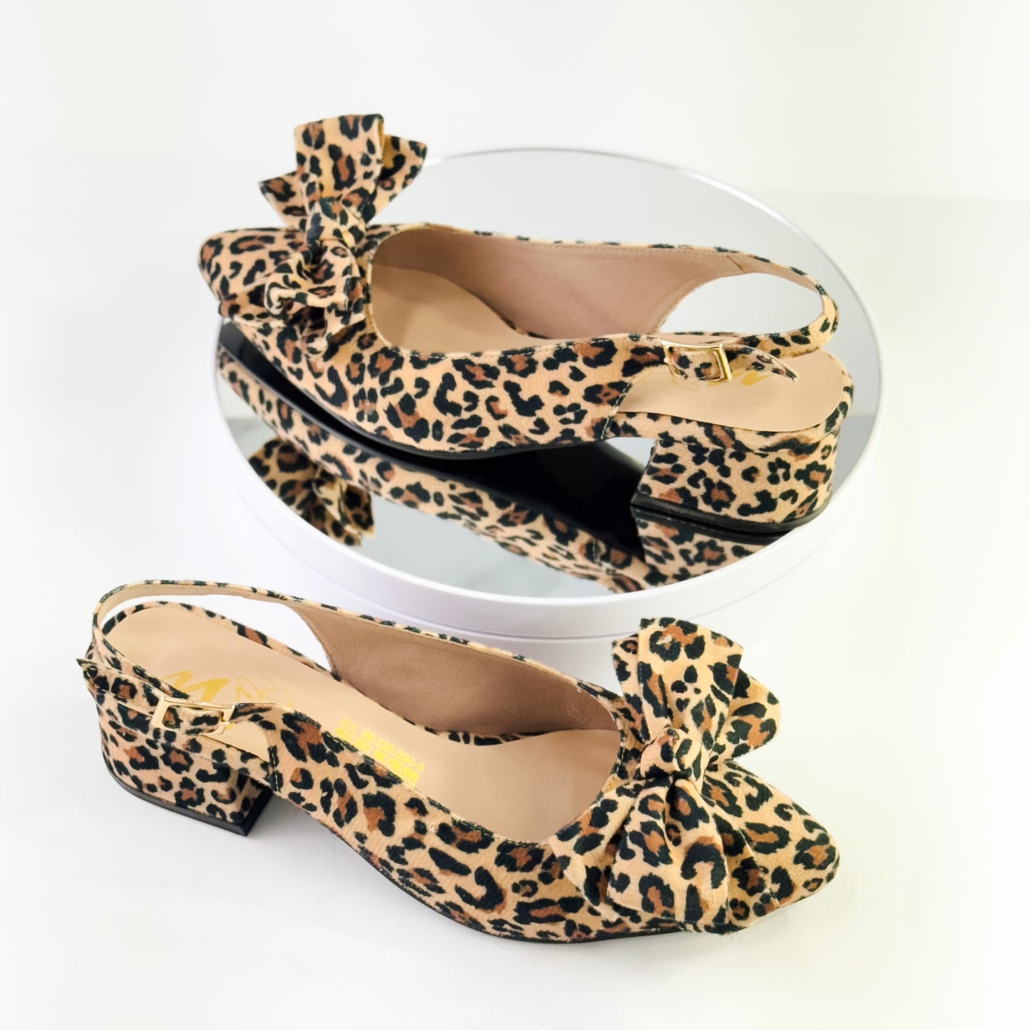 Tacones destalonados de tacón 3.5 cm animal print con moño decorativo para mujer - Milagros Moda