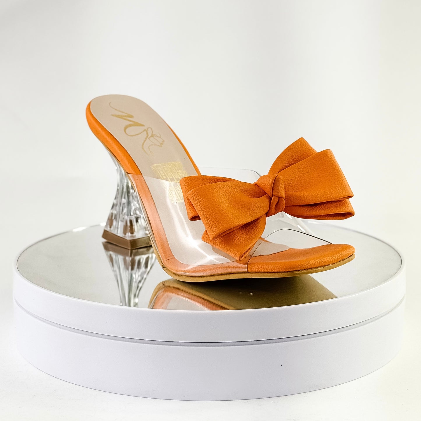 Sandalias de tacón copa con moño color naranja, tacón 7.5 cm para mujer - Milagros Moda