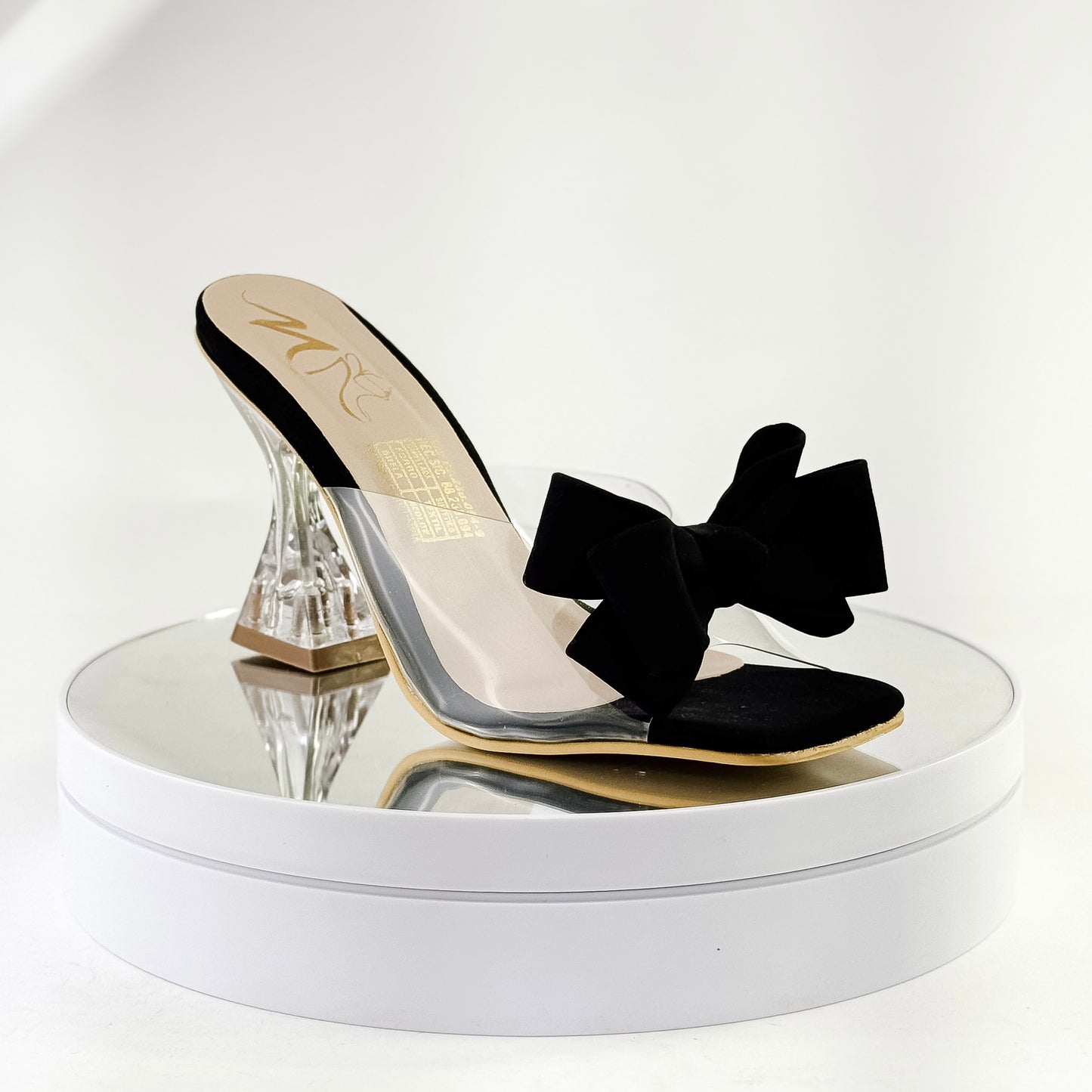 Sandalias de tacón copa con moño color negro, tacón 7.5 cm para mujer - Milagros Moda