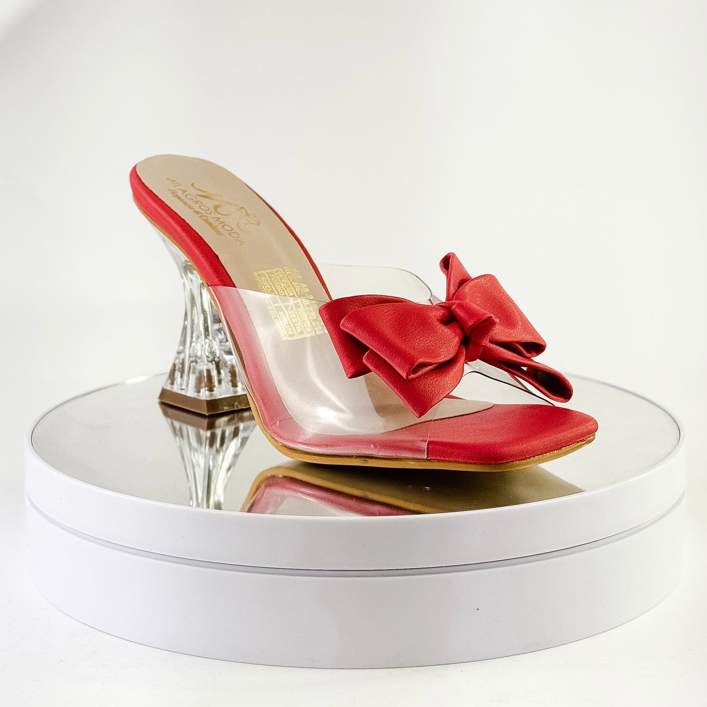 Sandalias de tacón copa con moño color rojo, tacón 7.5 cm para mujer - Milagros Moda