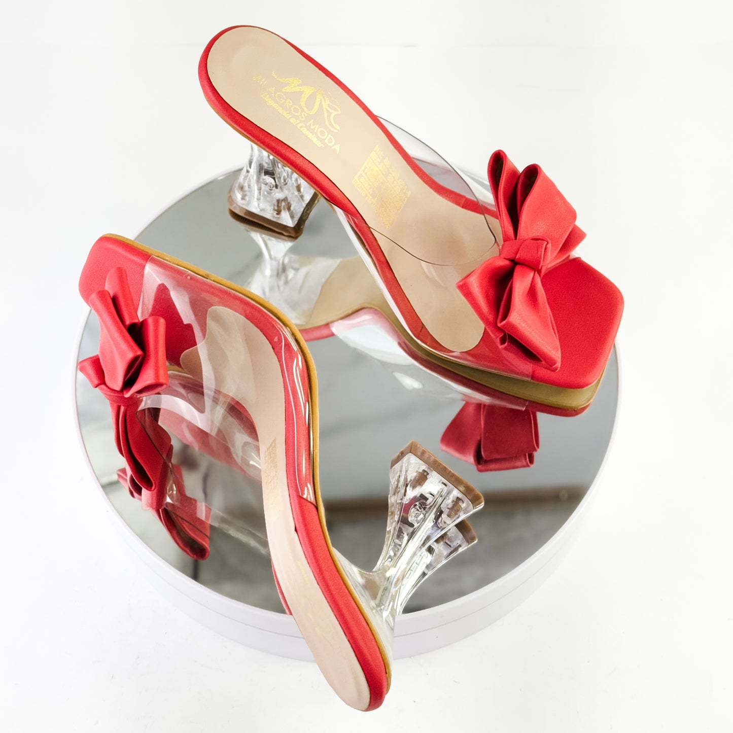Sandalias de tacón copa con moño color rojo, tacón 7.5 cm para mujer - Milagros Moda