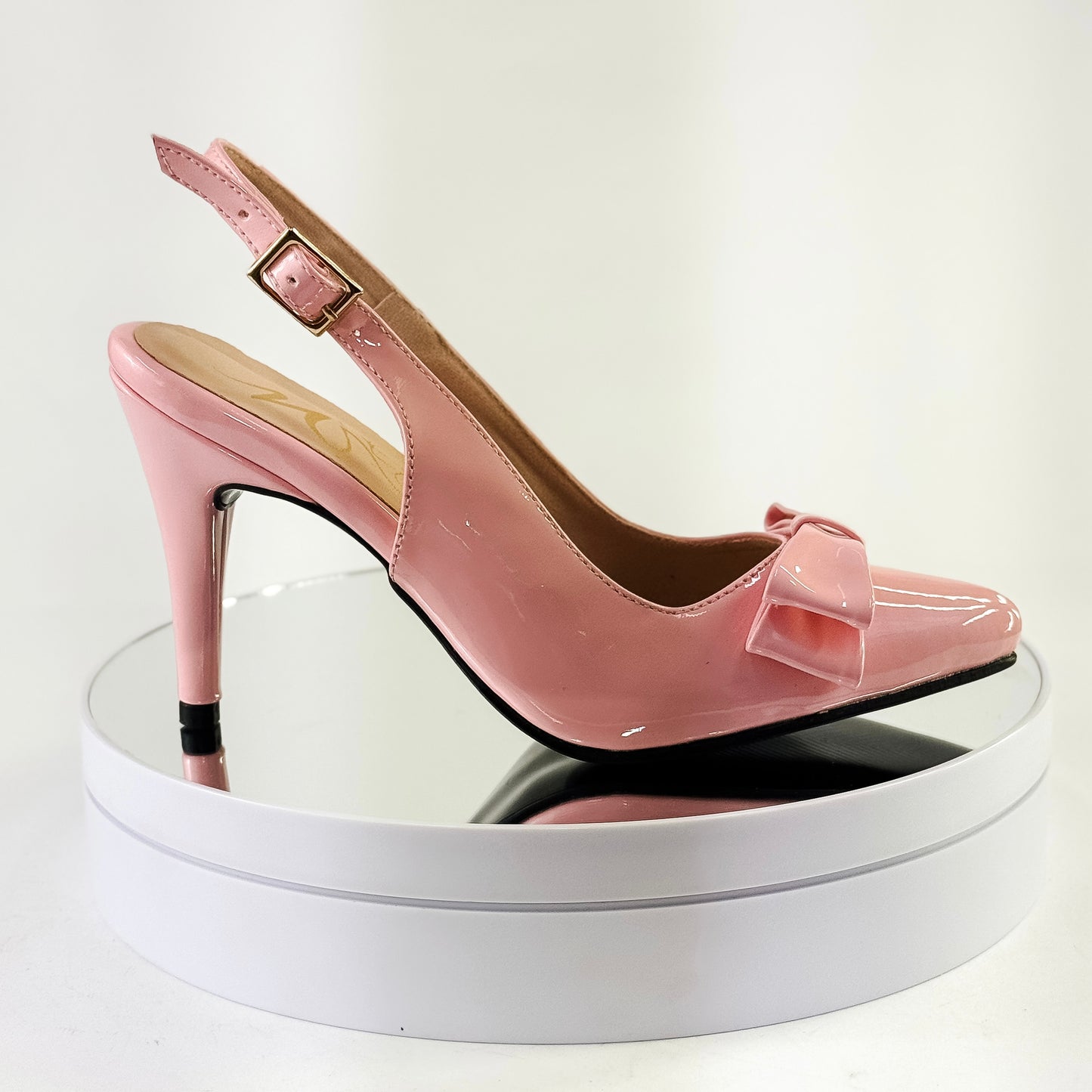 Tacones destalonados con moño color rosado, tacón 7.5 cm para mujer - Milagros Moda