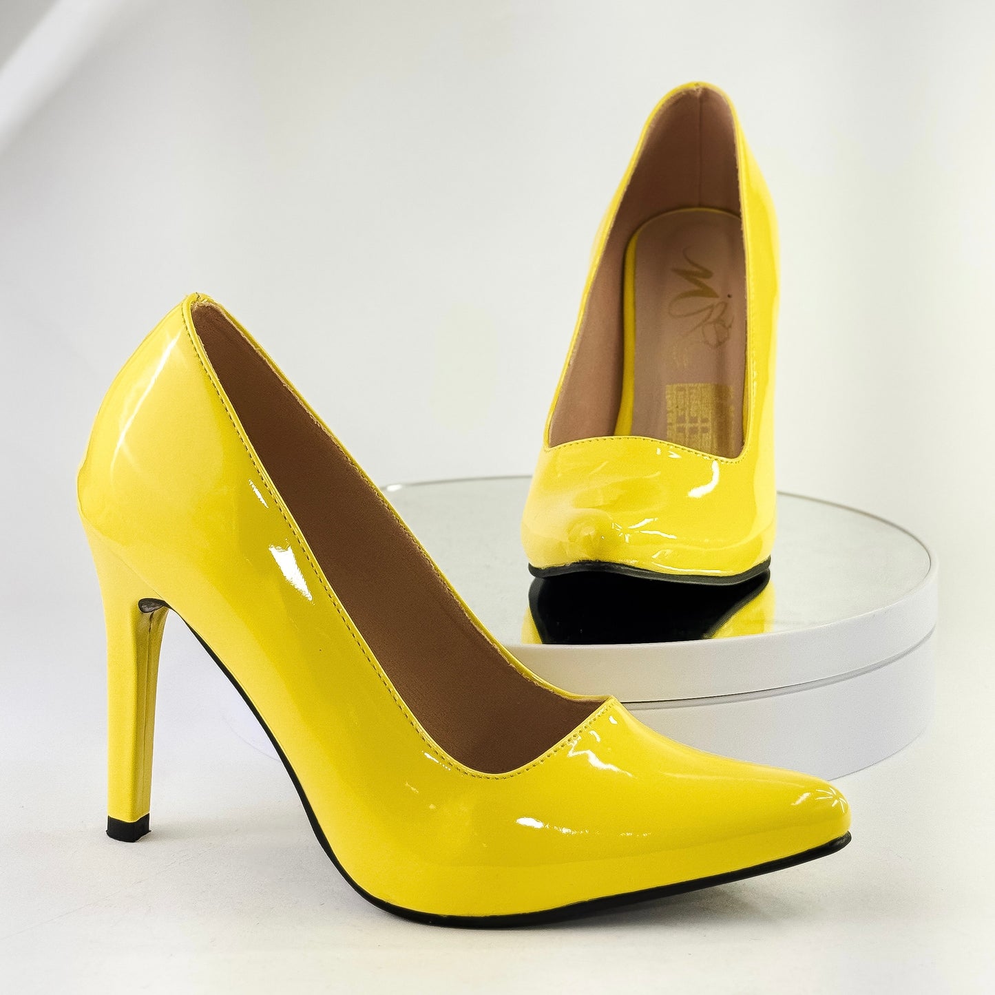 Tacones clásicos punta fina color amarillo, tacón 9.5 cm para mujer - Milagros Moda