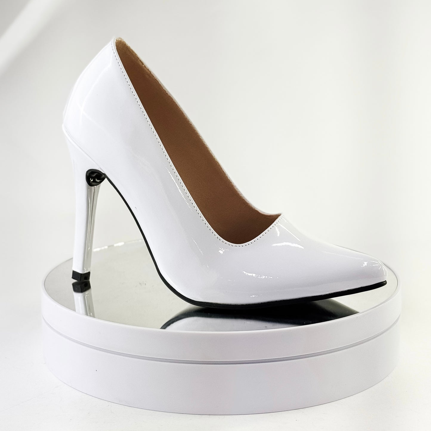 Tacones clásicos punta fina color blanco, tacón 9.5 cm para mujer - Milagros Moda