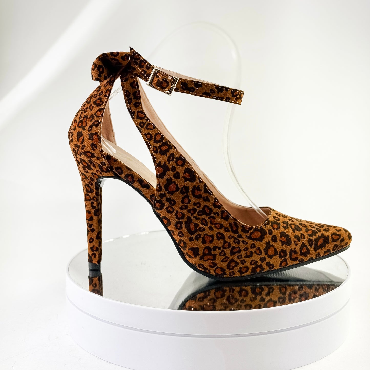 Tacones elegantes con correa y lazo color azul, tacón 9.5 cm para mujer - Milagros Moda