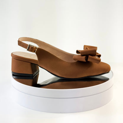Tacones destalonados de tacón 3.5 cm color amaretto con moño decorativo para mujer - Milagros Moda