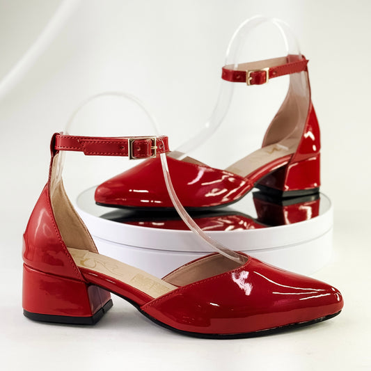 Zapato de tacón 3.5 cm color rojo con correa al tobillo para mujer - Milagros Moda