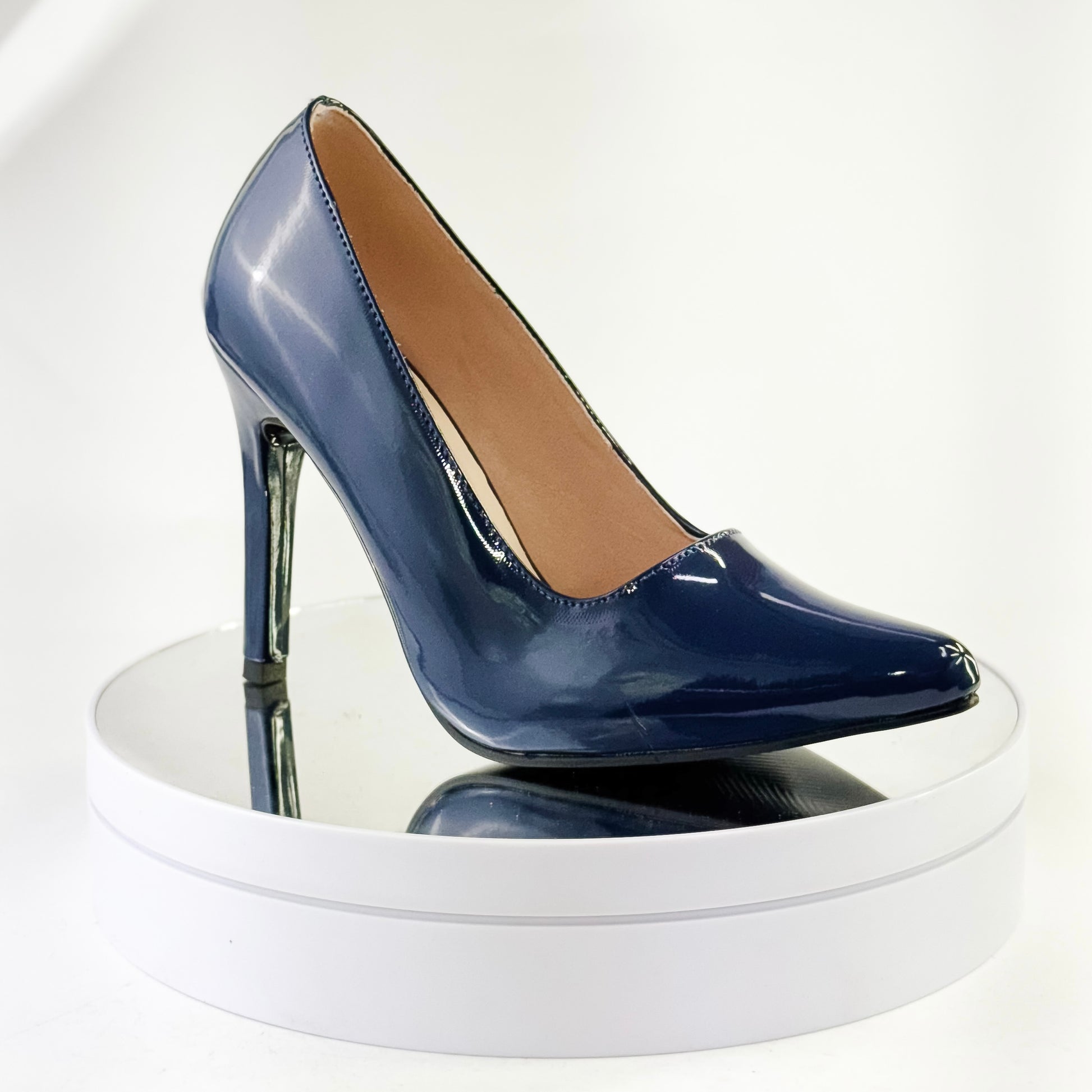 Tacones clásicos punta fina color azul oscuro, tacón 9.5 cm para mujer - Milagros Moda