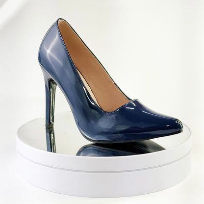 Tacones clásicos punta fina color azul oscuro, tacón 9.5 cm para mujer - Milagros Moda
