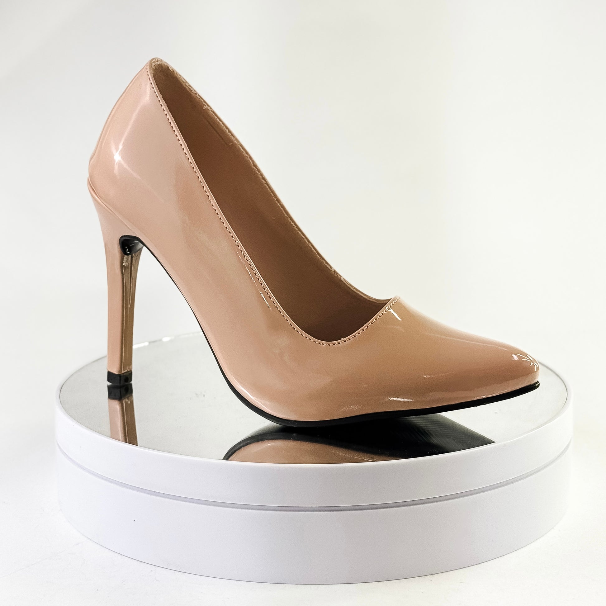 Tacones clásicos punta fina color nude, tacón 9.5 cm para mujer - Milagros Moda