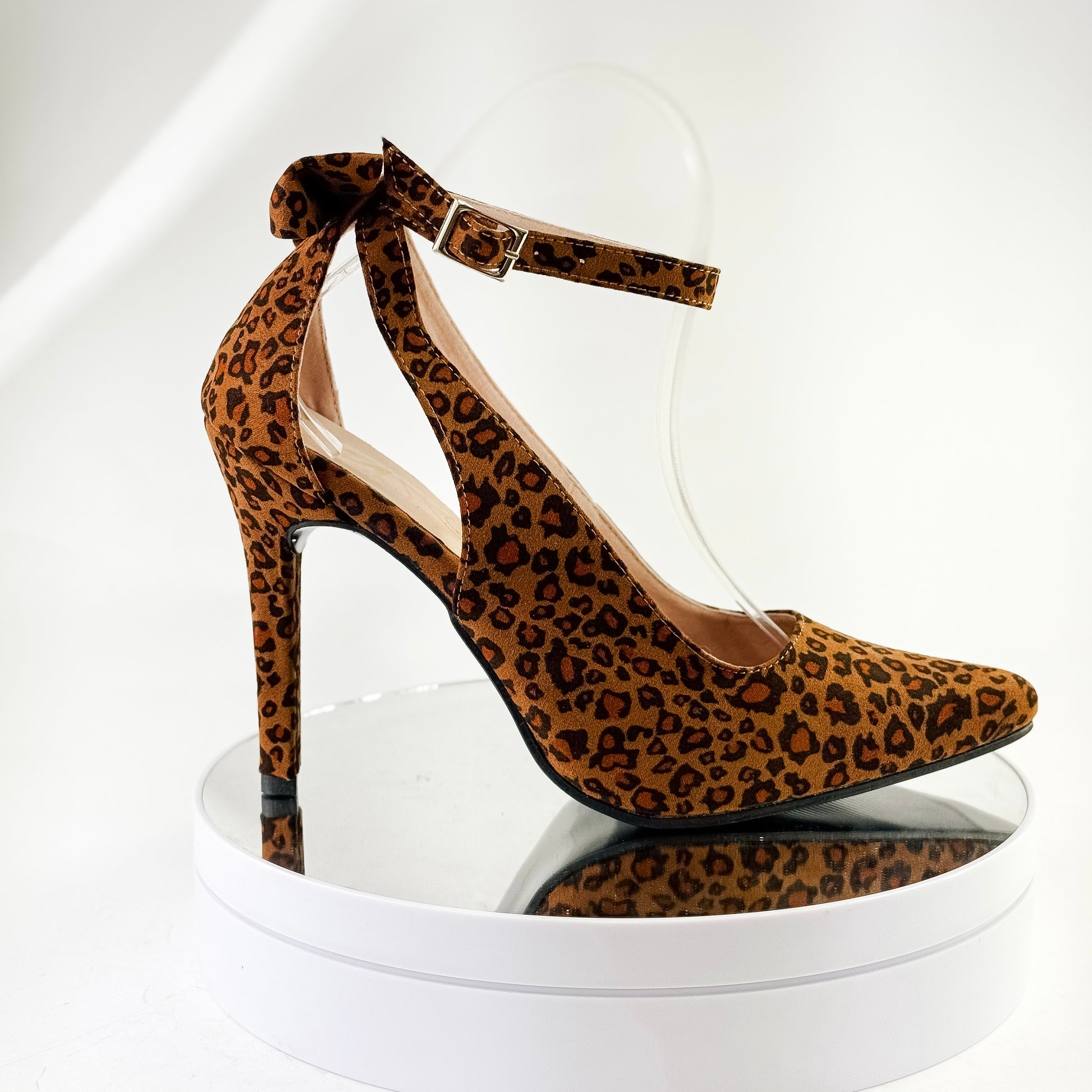 Tacones elegantes con correa y lazo color azul, tacón 9.5 cm para mujer - Milagros Moda