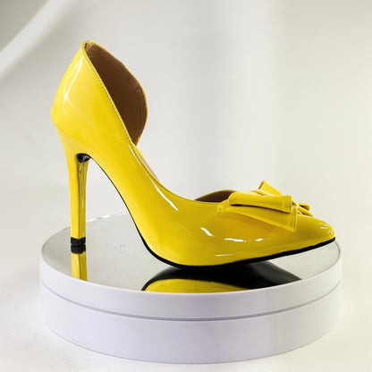 Tacones altos con moño color amarillo, tacón 9.5 cm para mujer - Milagros Moda