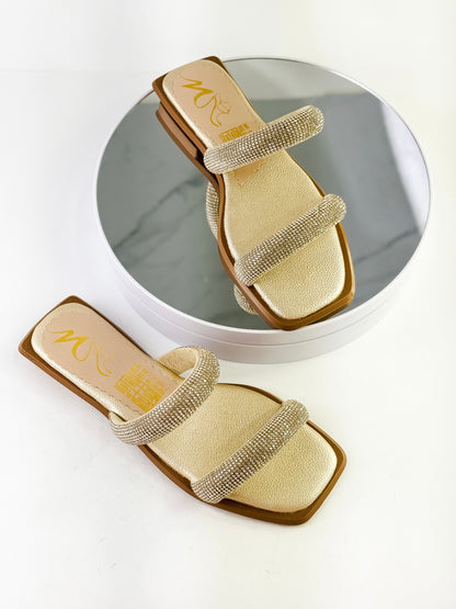 Sandalias planas con tiras de pedrería brillantes Ref. PL20 champagne