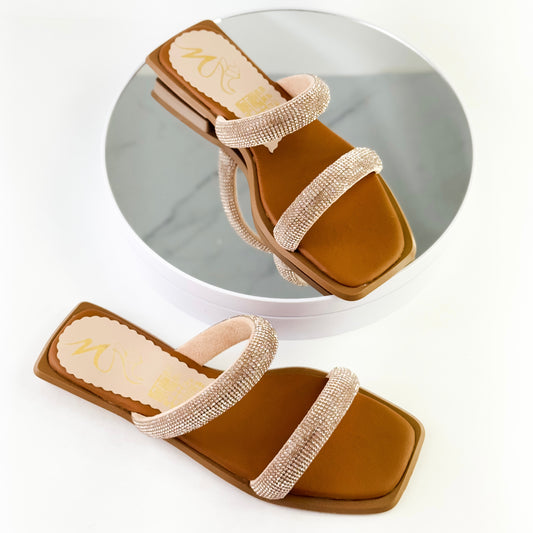 Sandalias planas con tiras de pedrería brillantes Ref. PL20 rosado